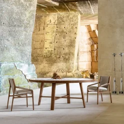 Alivar Dining Tables<Compass Round Michelangelo marble & Walnut Dining Table by Giuseppe Bavuso