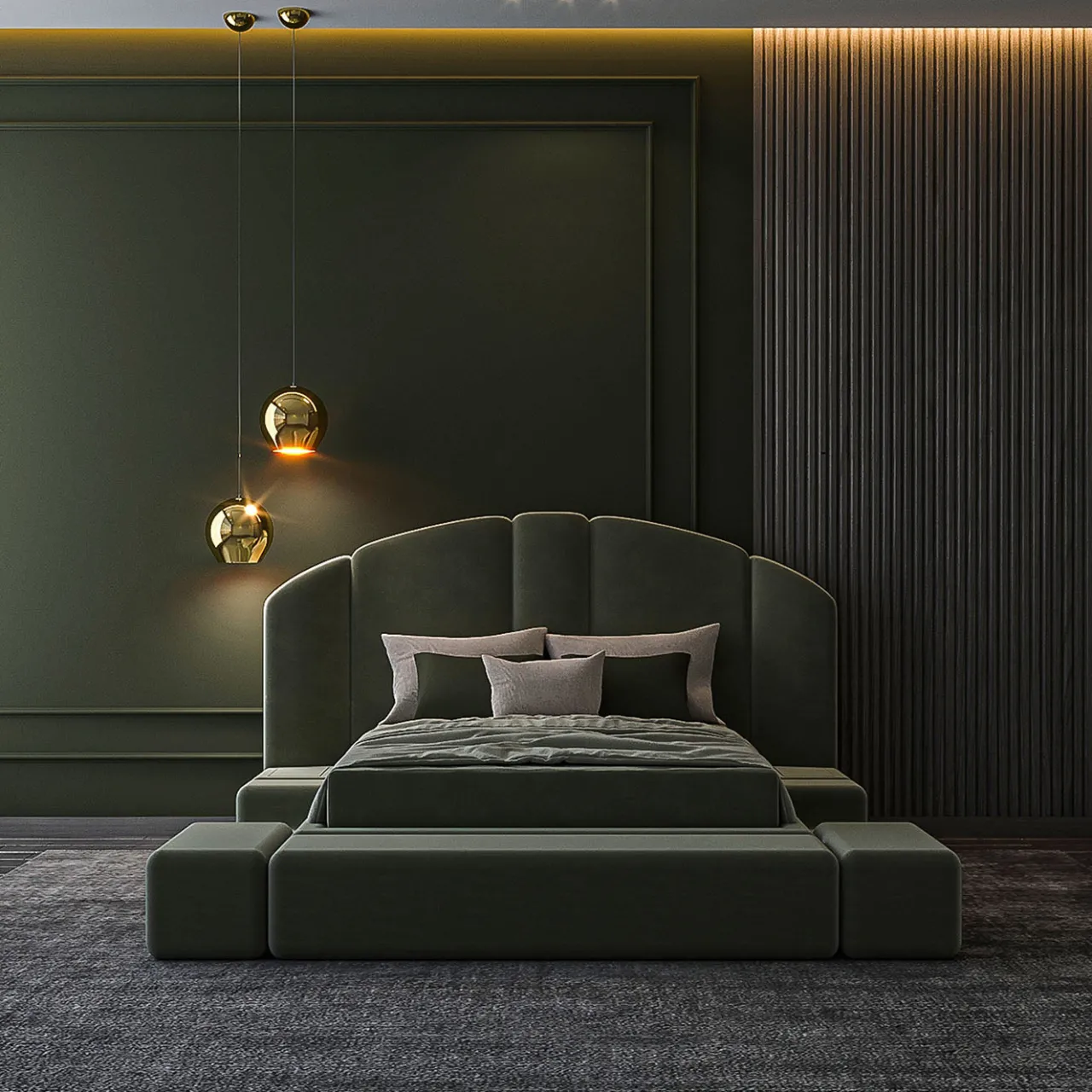 Encore Italia Beds<Concept 01 Modular Upholstered Green Bed