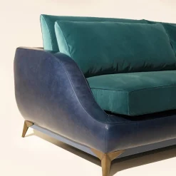 Mantellassi 1926 Sofas<Couch blue leather and teal blue velvet sofa