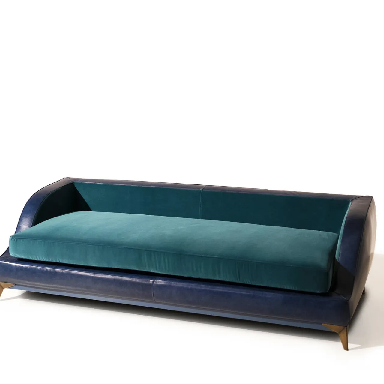 Mantellassi 1926 Sofas<Couch blue leather and teal blue velvet sofa