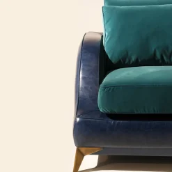 Mantellassi 1926 Sofas<Couch blue leather and teal blue velvet sofa