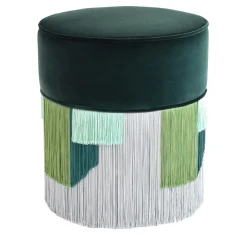 Lorenza Bozzoli Couture Ottomans & Poufs<Couture Dark Green Pouf with Geometric Fringe