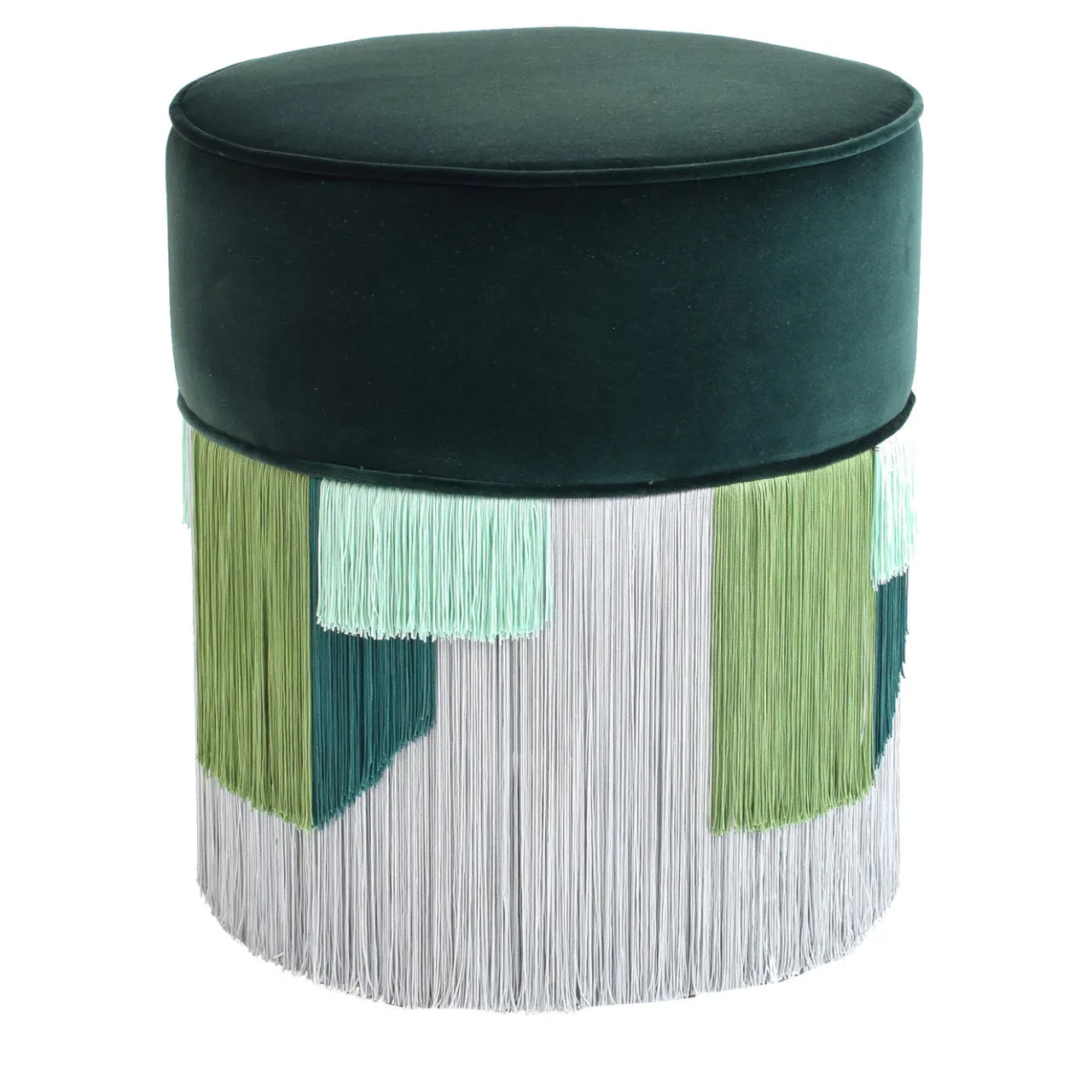 Lorenza Bozzoli Couture Ottomans & Poufs<Couture Dark Green Pouf with Geometric Fringe