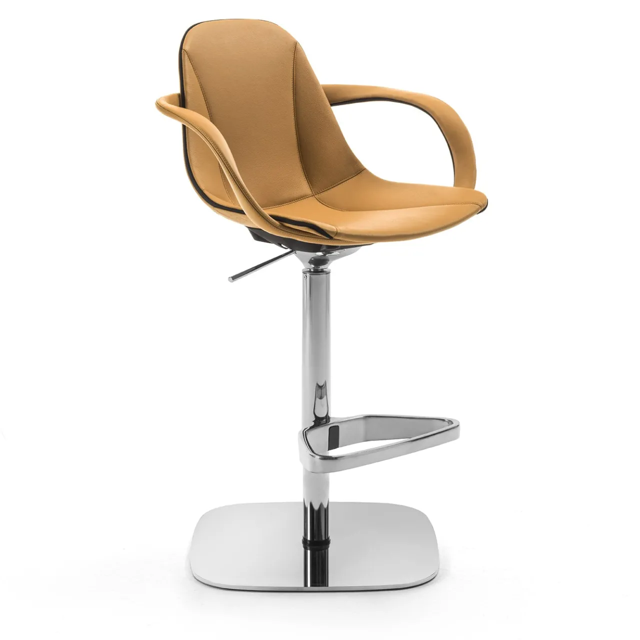 Enrico Pellizzoni Bar Stools<Couture Orange Leather Swivel Stool