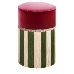 Lorenza Bozzoli Couture Ottomans & Poufs<Couture Riga' Fringed Burgundy & Green Ottoman