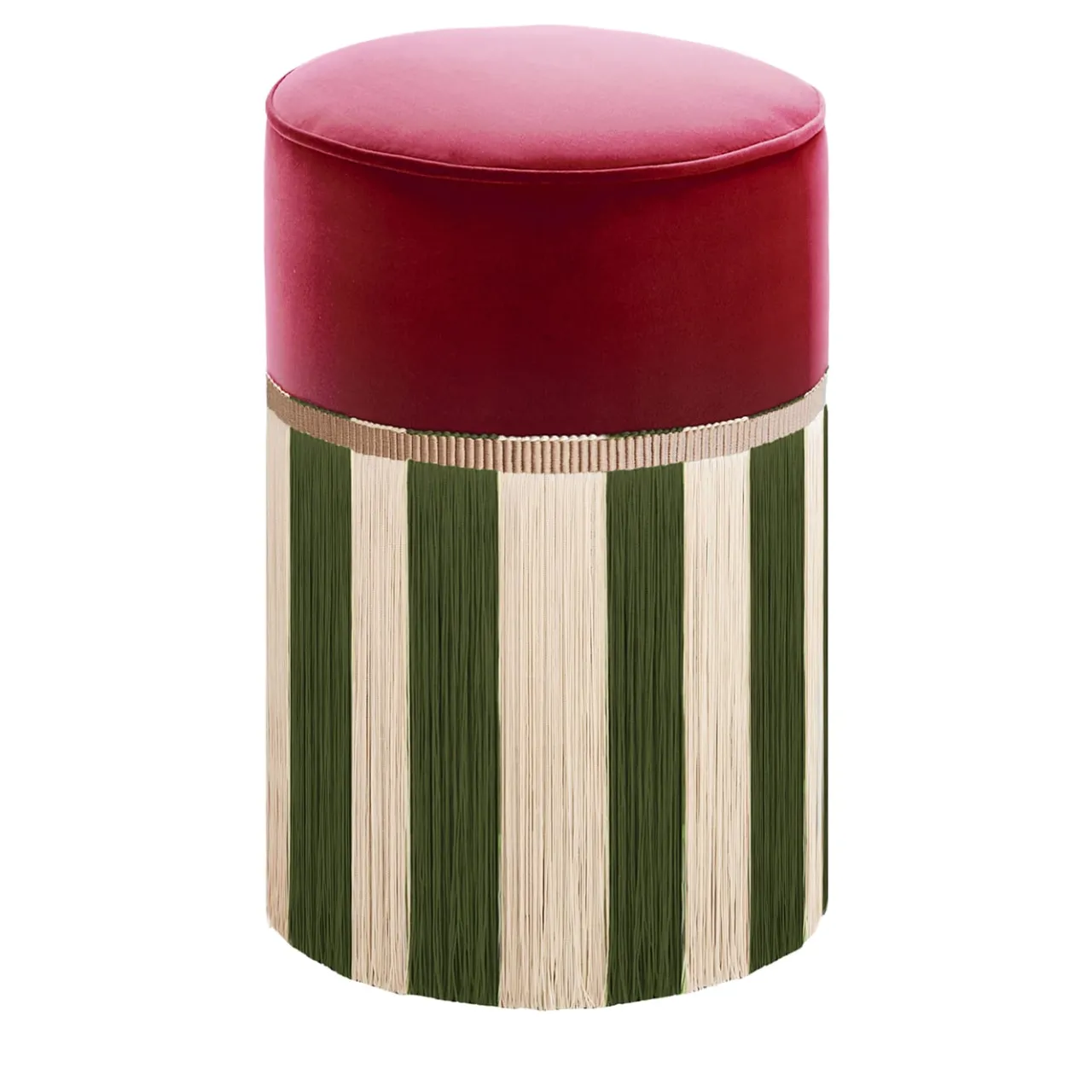 Lorenza Bozzoli Couture Ottomans & Poufs<Couture Riga' Fringed Burgundy & Green Ottoman