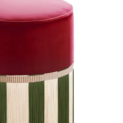 Lorenza Bozzoli Couture Ottomans & Poufs<Couture Riga' Fringed Burgundy & Green Ottoman