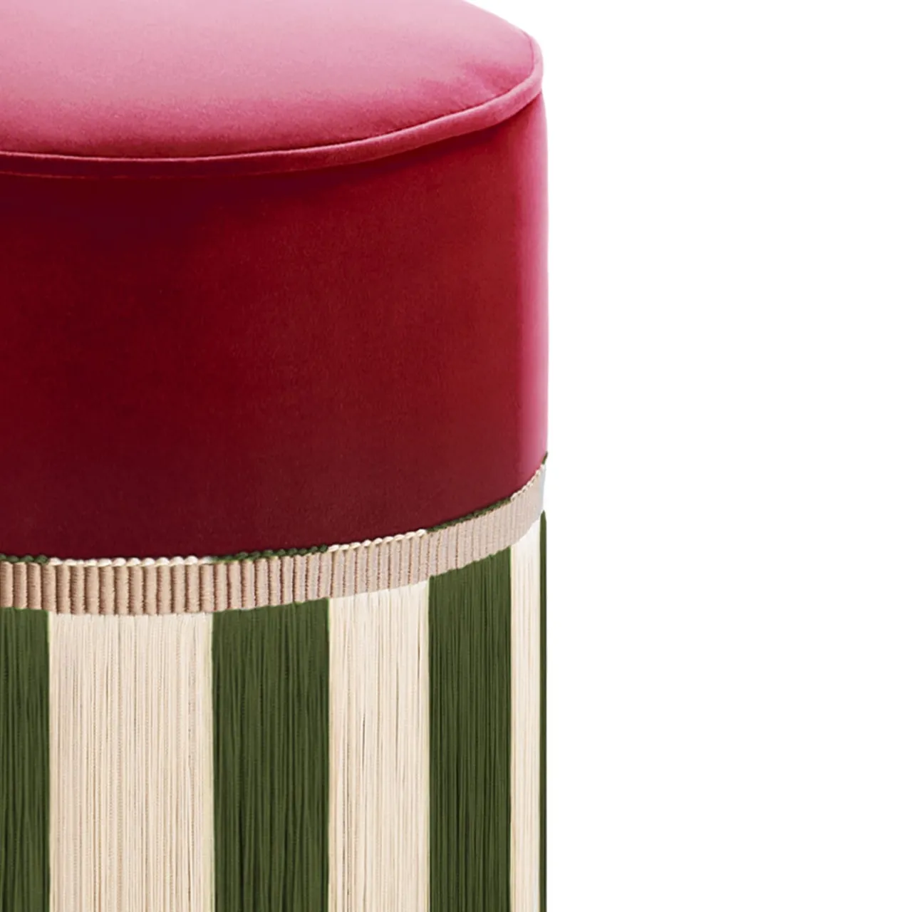 Lorenza Bozzoli Couture Ottomans & Poufs<Couture Riga' Fringed Burgundy & Green Ottoman