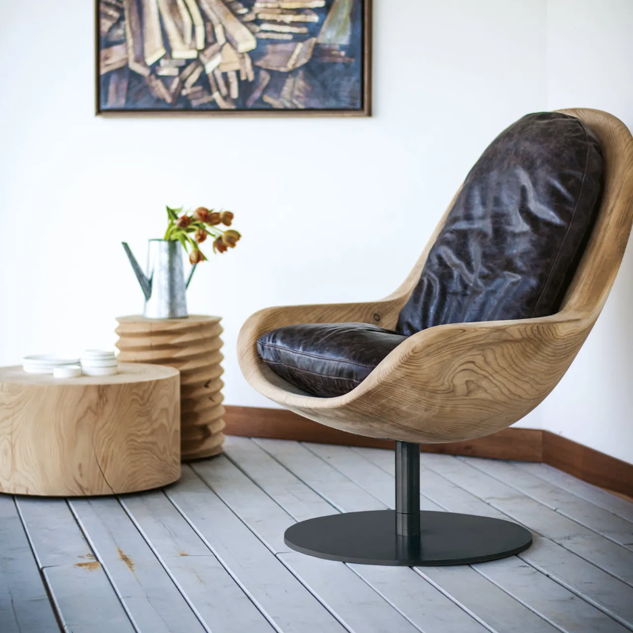 Riva 1920 Lounge Chairs<Creus Revolving Cedar Armchair by Pininfarina