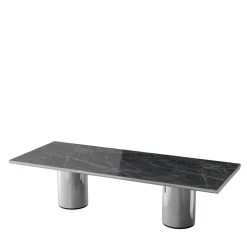Ultramobili Dining Tables<Crono Steel and Noir Desir Marble Dining Table