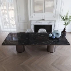 Ultramobili Dining Tables<Crono Steel and Noir Desir Marble Dining Table