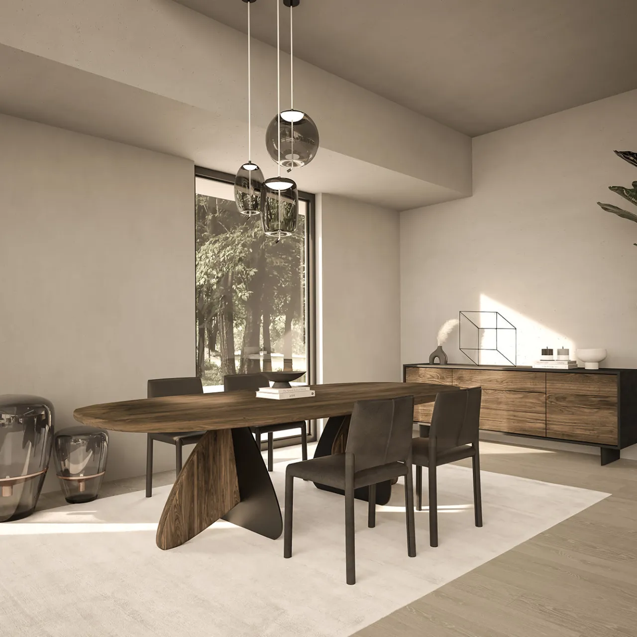 Riva 1920 Dining Tables<Cross solid Walnut wood and iron Dining Table