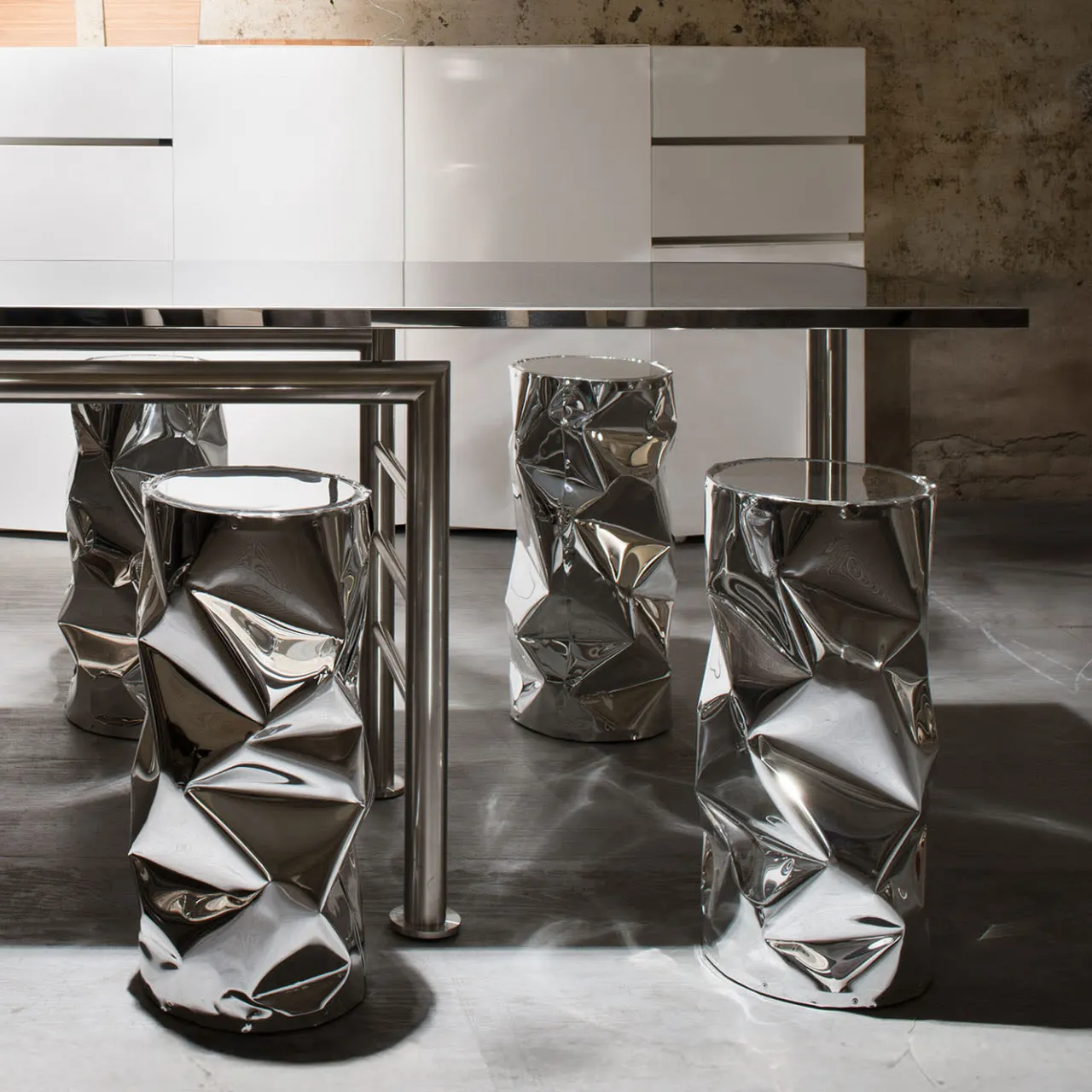 Opinion Ciatti Bar Stools<Crumpled Chrome Aluminium Stool #1