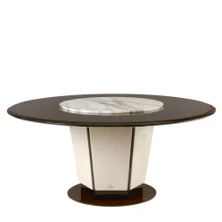 Franco Bianchini Dining Tables<Crystal Round Wood & Metal Dining Table with Lazy Susan Marble insert