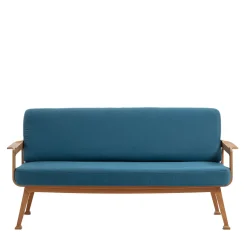 Gaffuri Outdoor Sofas & Benches<Curved Teak & Blue Textile Outdoor Sofa