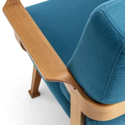 Gaffuri Outdoor Sofas & Benches<Curved Teak & Blue Textile Outdoor Sofa