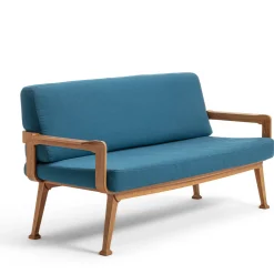 Gaffuri Outdoor Sofas & Benches<Curved Teak & Blue Textile Outdoor Sofa