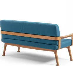 Gaffuri Outdoor Sofas & Benches<Curved Teak & Blue Textile Outdoor Sofa