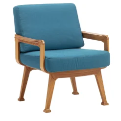 Gaffuri Outdoor Armchairs<Curved Teak & Blue Textile Outdoor Armchair