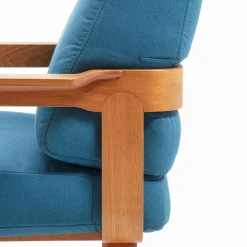 Gaffuri Outdoor Armchairs<Curved Teak & Blue Textile Outdoor Armchair