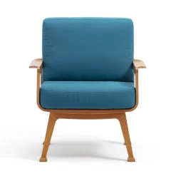 Gaffuri Outdoor Armchairs<Curved Teak & Blue Textile Outdoor Armchair