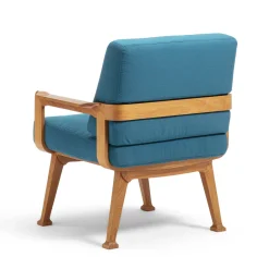 Gaffuri Outdoor Armchairs<Curved Teak & Blue Textile Outdoor Armchair