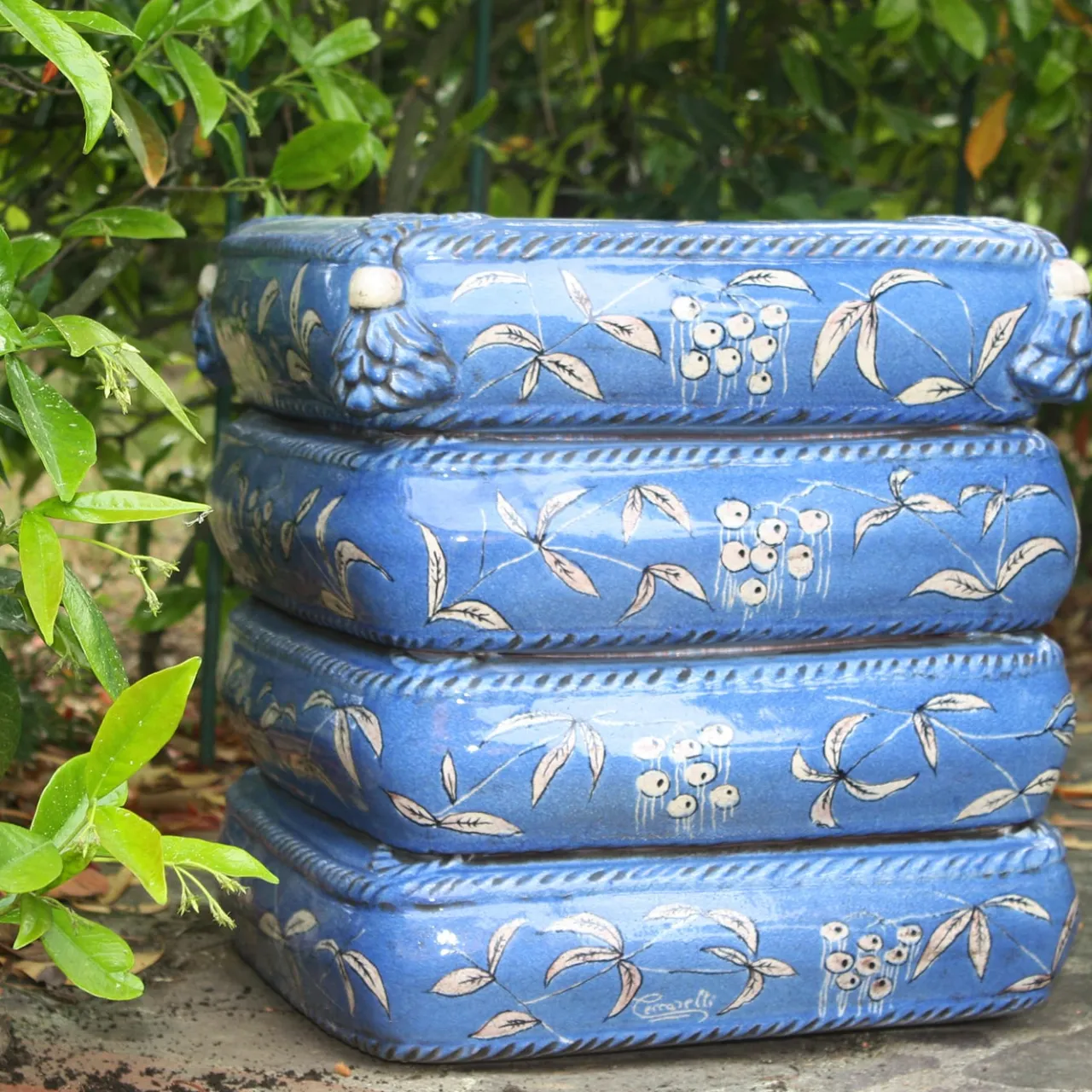 Ceramiche Ceccarelli Other Outdoor Furniture<4-Cushions Blue Ceramic Pouf
