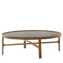 Alivar Coffee Tables<Cyclos Round Smoky Crystal & Walnut Coffee Table by G. Bavuso