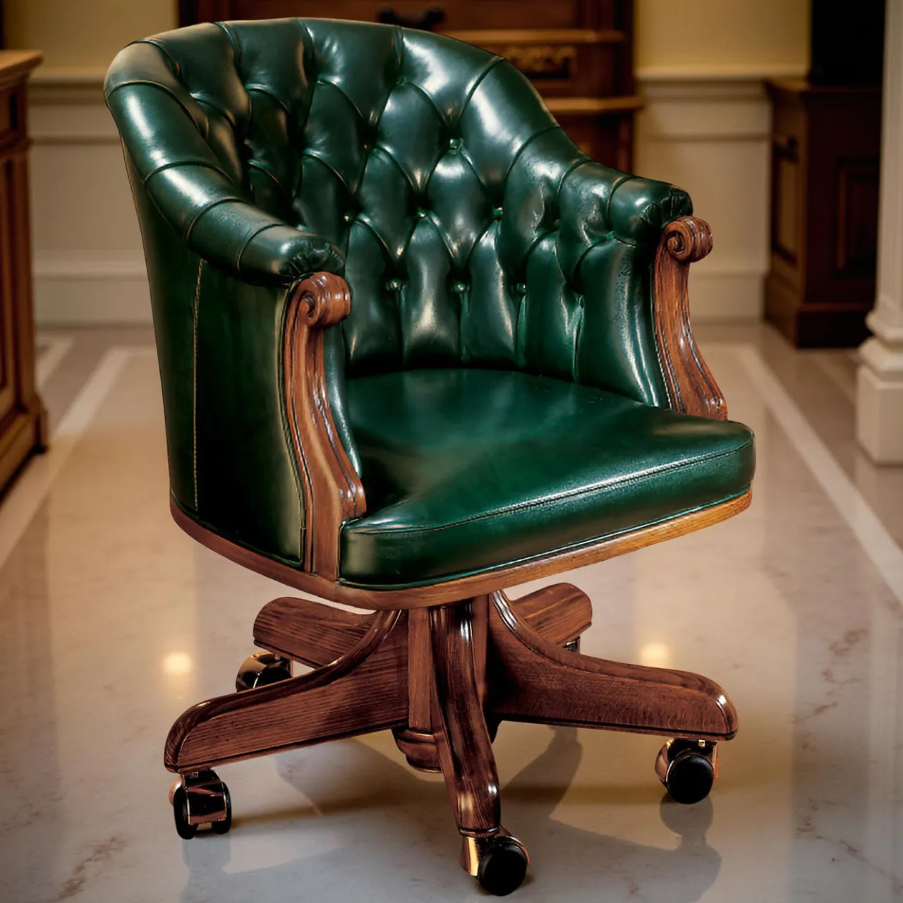 Marzorati Office Chairs<Dark Green Leather Armchair