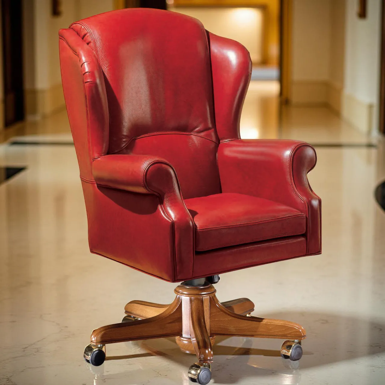 Marzorati Office Chairs<Deep Red Leather Armchair