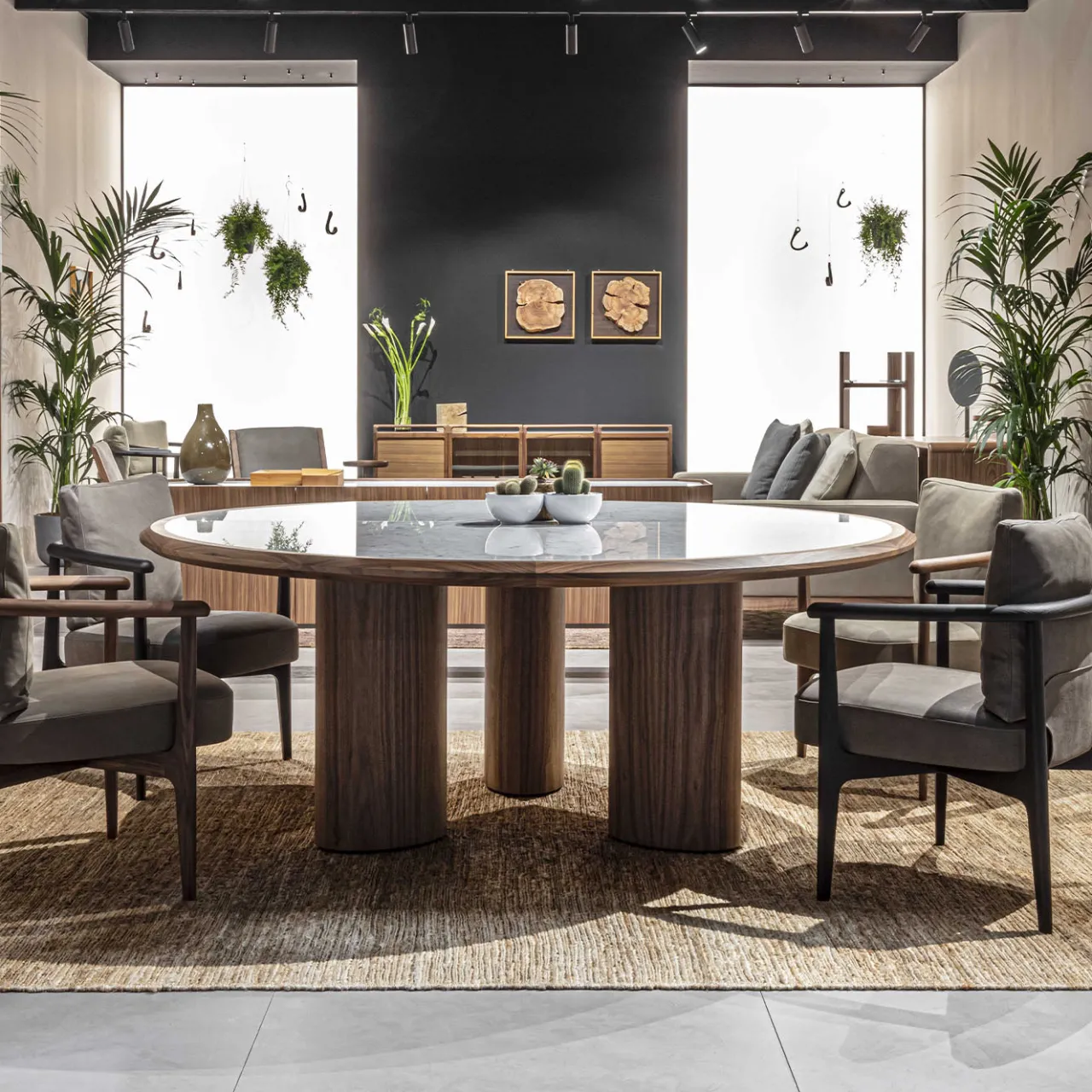 Durame Dining Tables<Diamante Round Canaletto & Carrara Marble Table