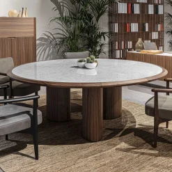 Durame Dining Tables<Diamante Round Canaletto & Carrara Marble Table