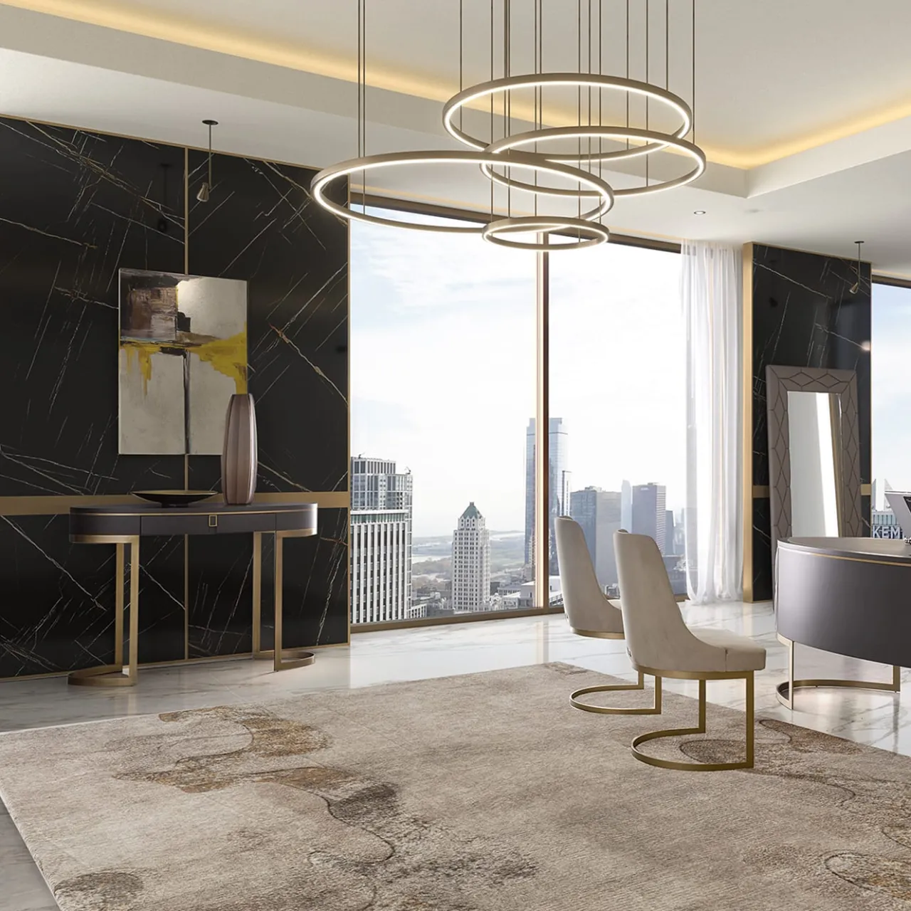 Franco Bianchini Consoles<Diamond Console in Slate Wood and Bronzed Metal