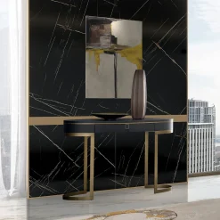 Franco Bianchini Consoles<Diamond Console in Slate Wood and Bronzed Metal