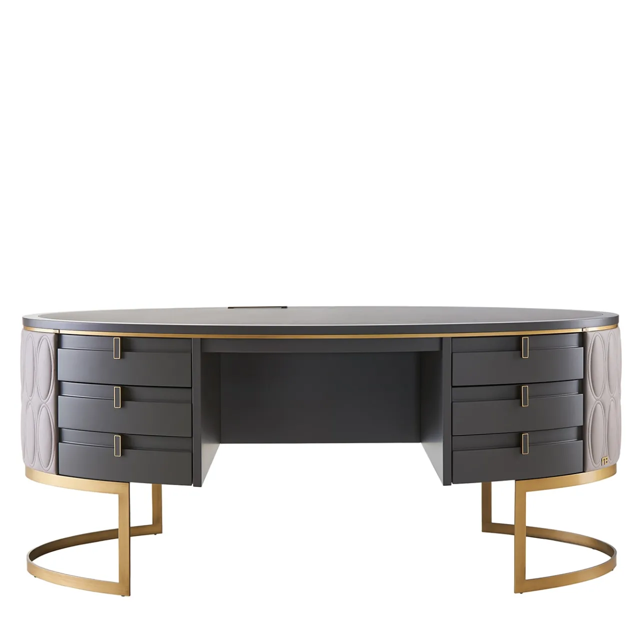 Franco Bianchini Desk & Writing Tables<Diamond Desk with Quilted Leather and Bronzed Metal Base