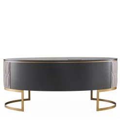 Franco Bianchini Desk & Writing Tables<Diamond Desk with Quilted Leather and Bronzed Metal Base
