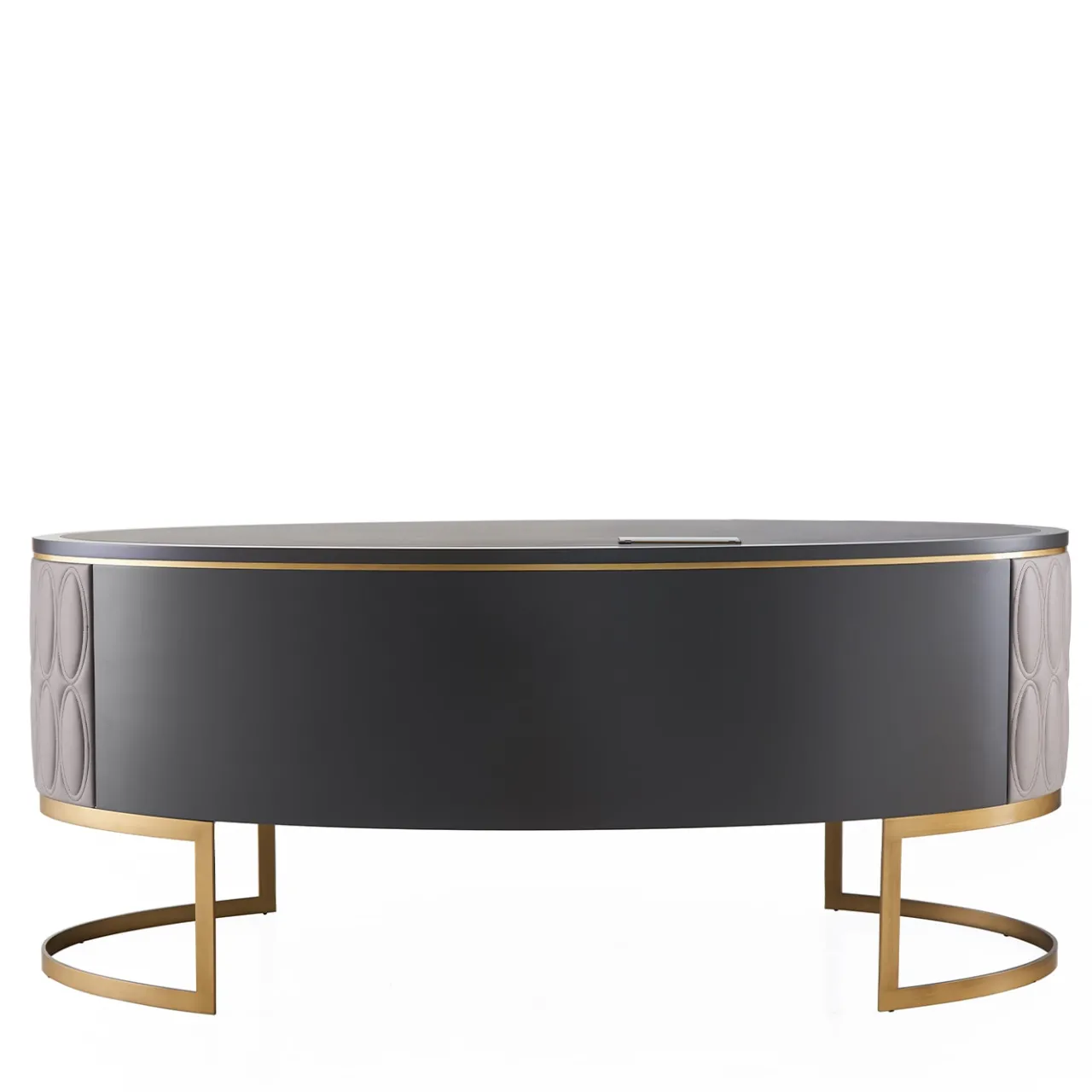 Franco Bianchini Desk & Writing Tables<Diamond Desk with Quilted Leather and Bronzed Metal Base
