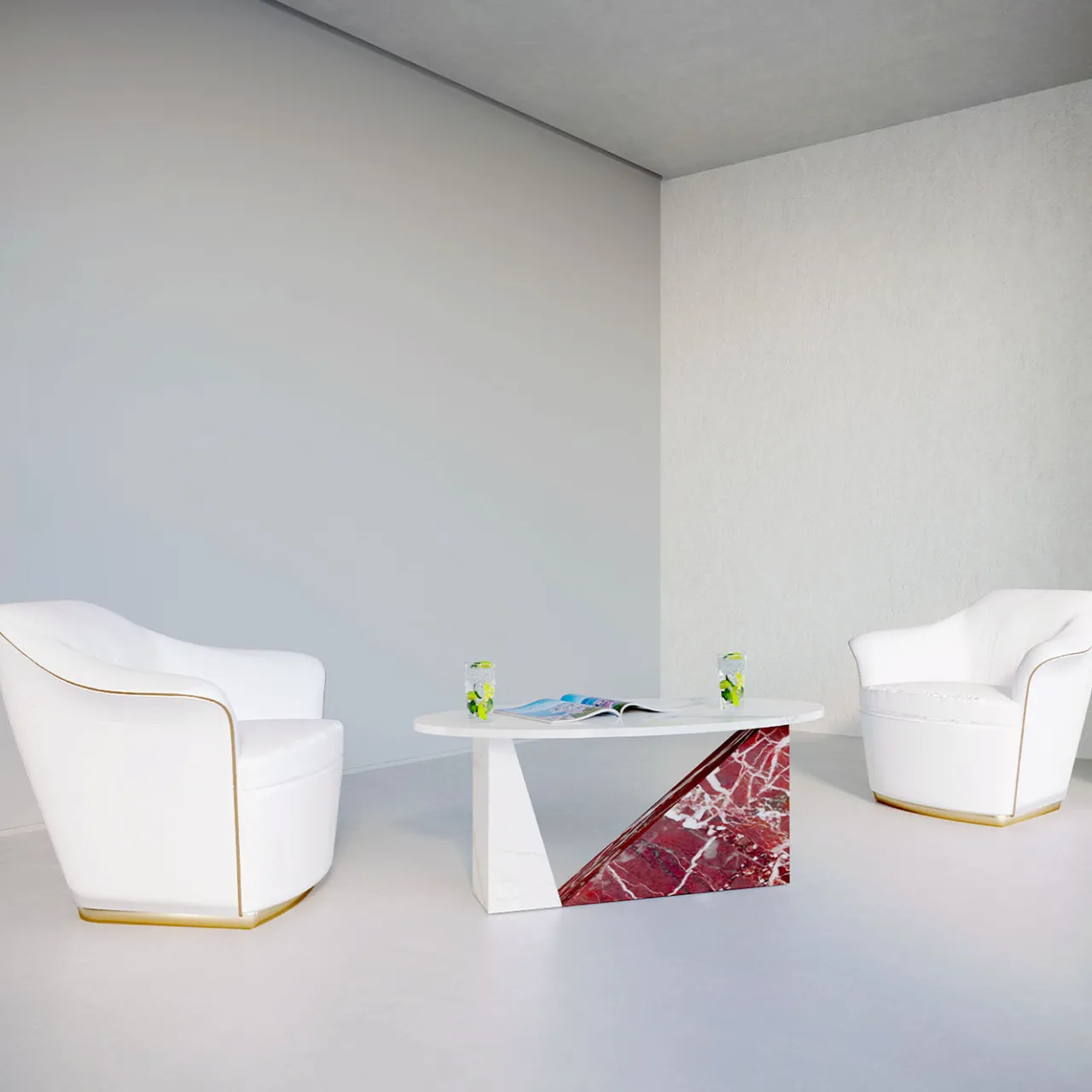 Dimarmo Coffee Tables<Dieus Coffee Table in Gold Calacatta and Red Levanto Marbles by Sissy Daniele