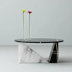 Dimarmo Coffee Tables<Dieus Table in White Carrara and Sahara Noir Marbles by Sissy Daniele
