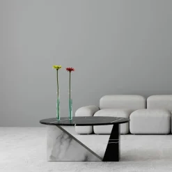 Dimarmo Coffee Tables<Dieus Table in White Carrara and Sahara Noir Marbles by Sissy Daniele