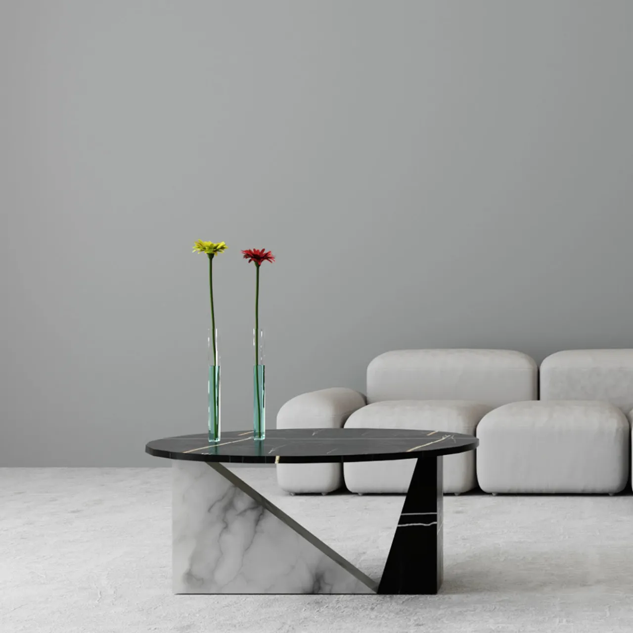 Dimarmo Coffee Tables<Dieus Table in White Carrara and Sahara Noir Marbles by Sissy Daniele