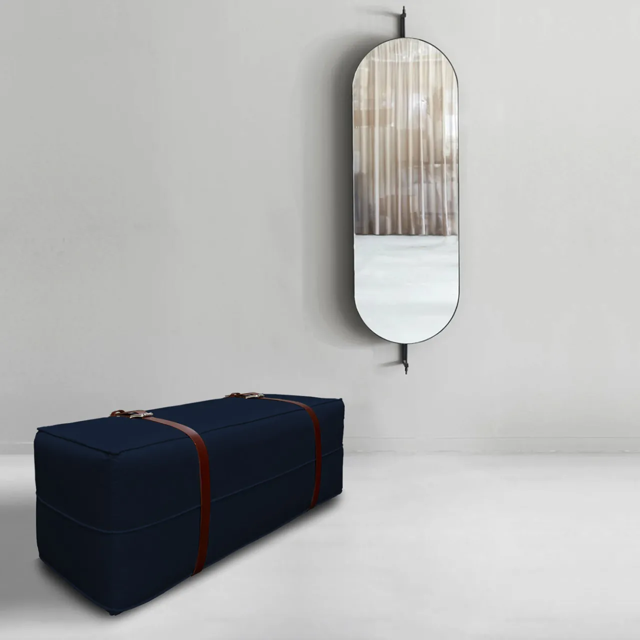 DLA Design Lab Ottomans & Poufs<Docker Blue Navy Velvet Long Pouf