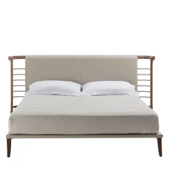 Carpanelli Beds<Dolfin Beige Leather & Wood Double Bed