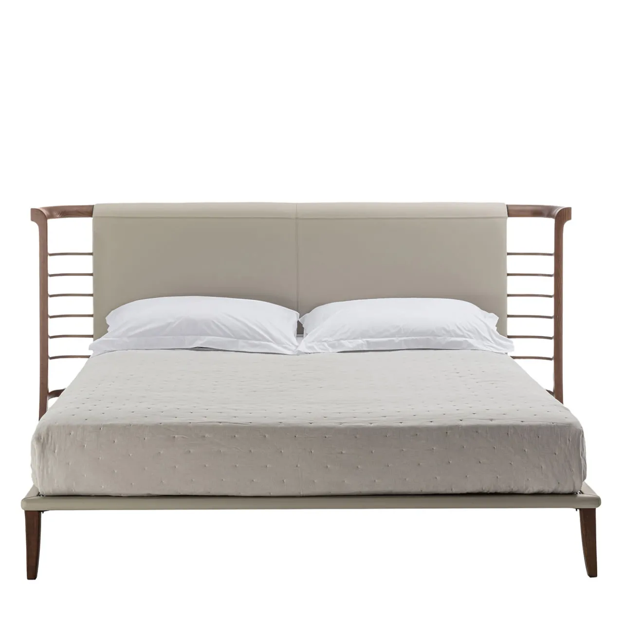 Carpanelli Beds<Dolfin Beige Leather & Wood Double Bed