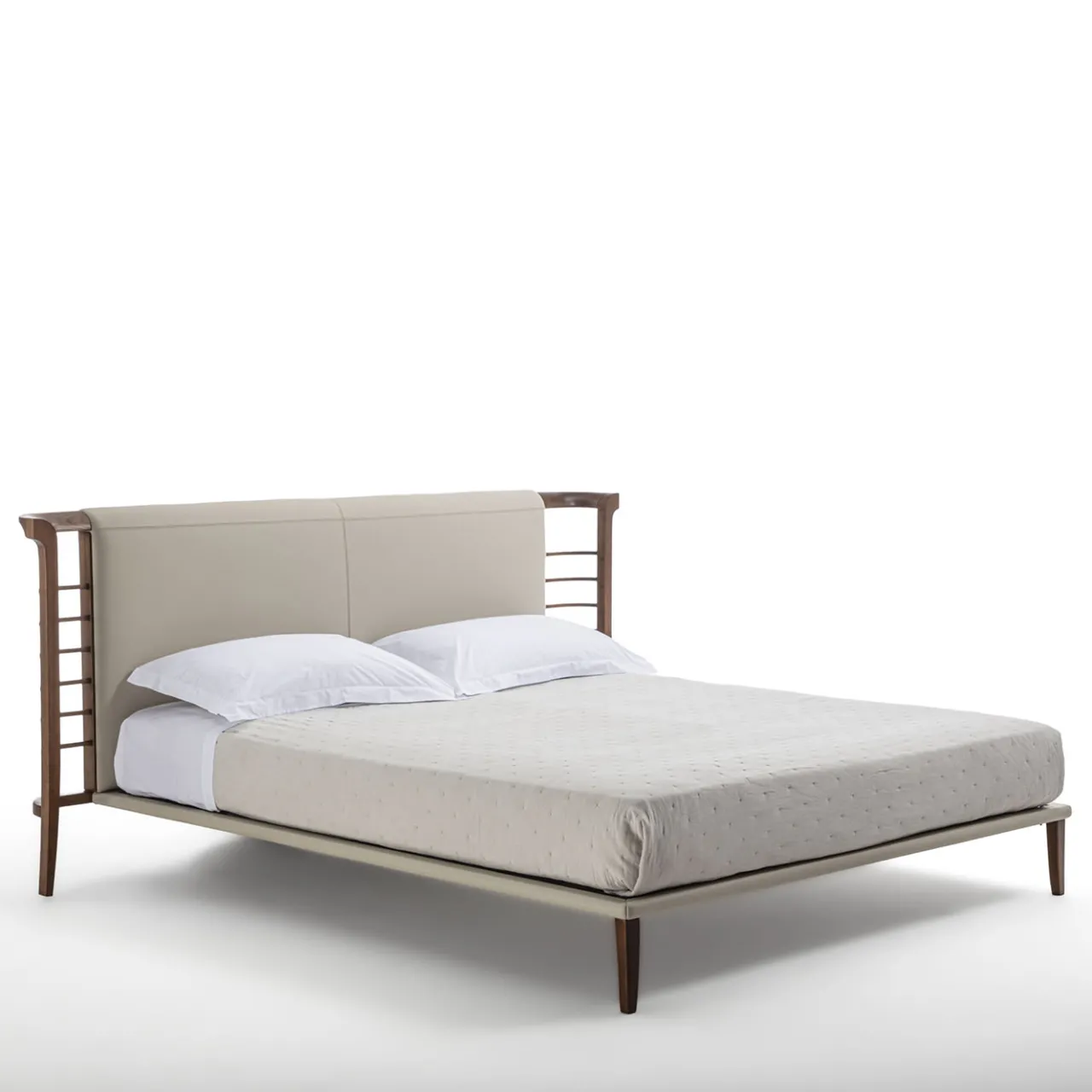 Carpanelli Beds<Dolfin Beige Leather & Wood Double Bed
