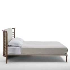 Carpanelli Beds<Dolfin Beige Leather & Wood Double Bed