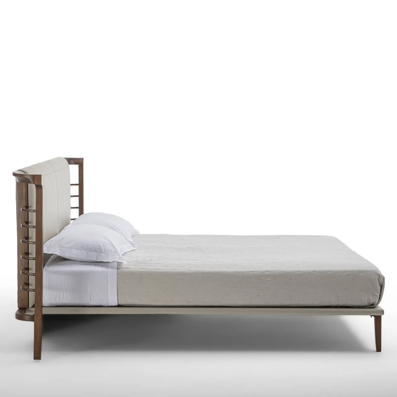 Carpanelli Beds<Dolfin Beige Leather & Wood Double Bed