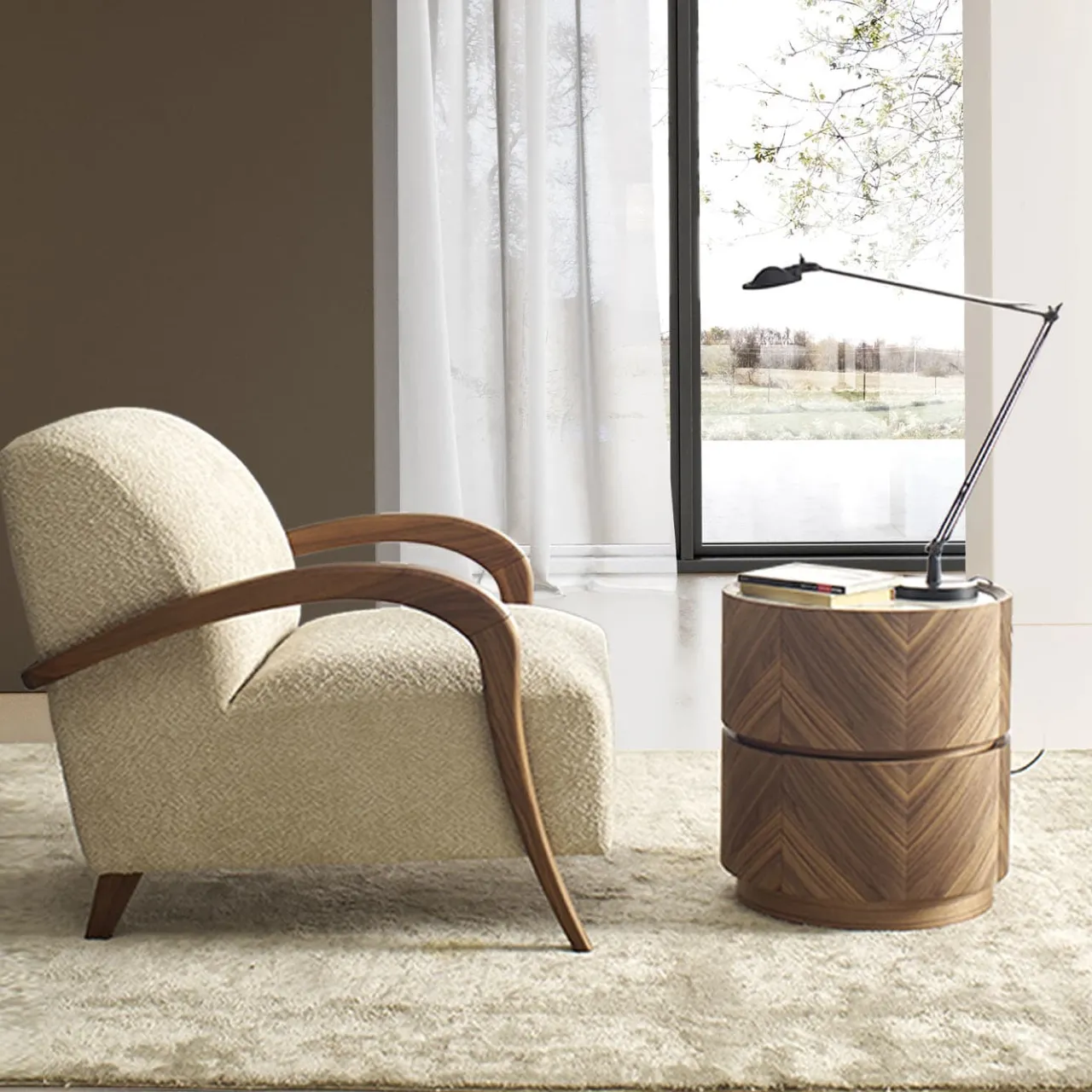 Modesign Armchairs<Domino Beige Walnut Armchair