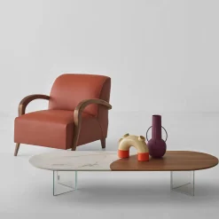 Modesign Armchairs<Domino Cotto Leather & Walnut Armchair