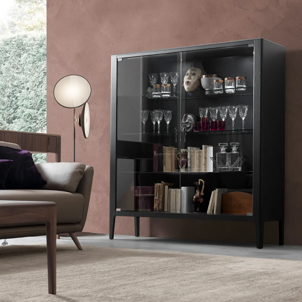 Modesign Cabinets<Domino 2-Door Anthracite Walnut Display Cabinet